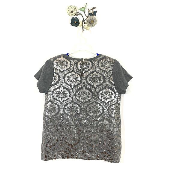 Anthropologie Moth Drawing Room Top Metallic Pullover Short Sleeve Sweater Med - Picture 6 of 10